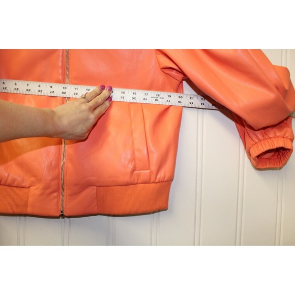 HOUSE OF HARLOW Bomber Jacket Living Coral Vegan Leather Size L Large - Picture 9 of 13